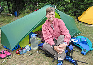 Fifty Sense Editor Sue Williams and her camp site